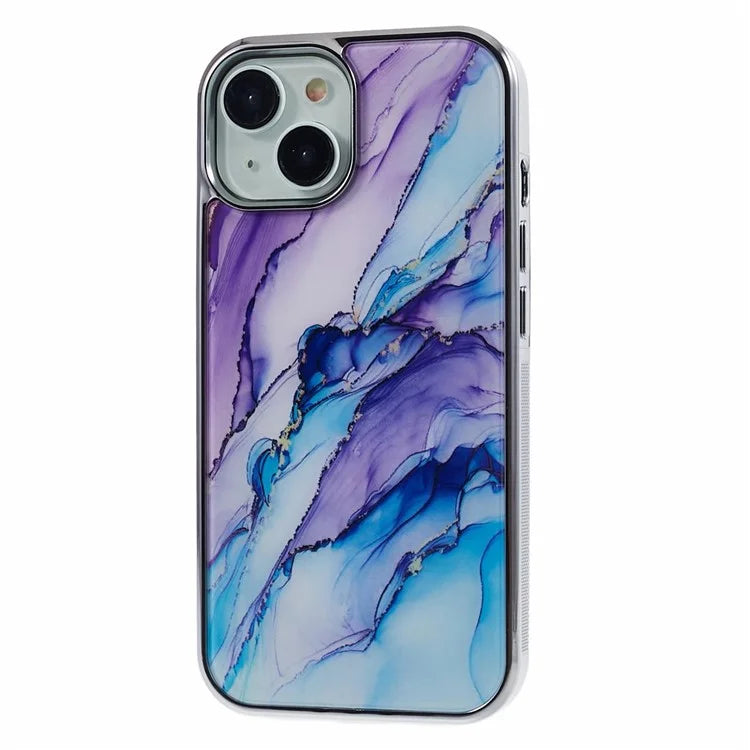 For iPhone 14 Cover PC+TPU Electroplating Marble Pattern Phone Case
