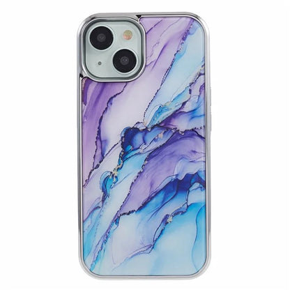 For iPhone 14 Cover PC+TPU Electroplating Marble Pattern Phone Case