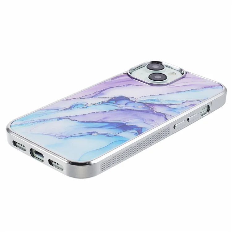 For iPhone 14 Cover PC+TPU Electroplating Marble Pattern Phone Case