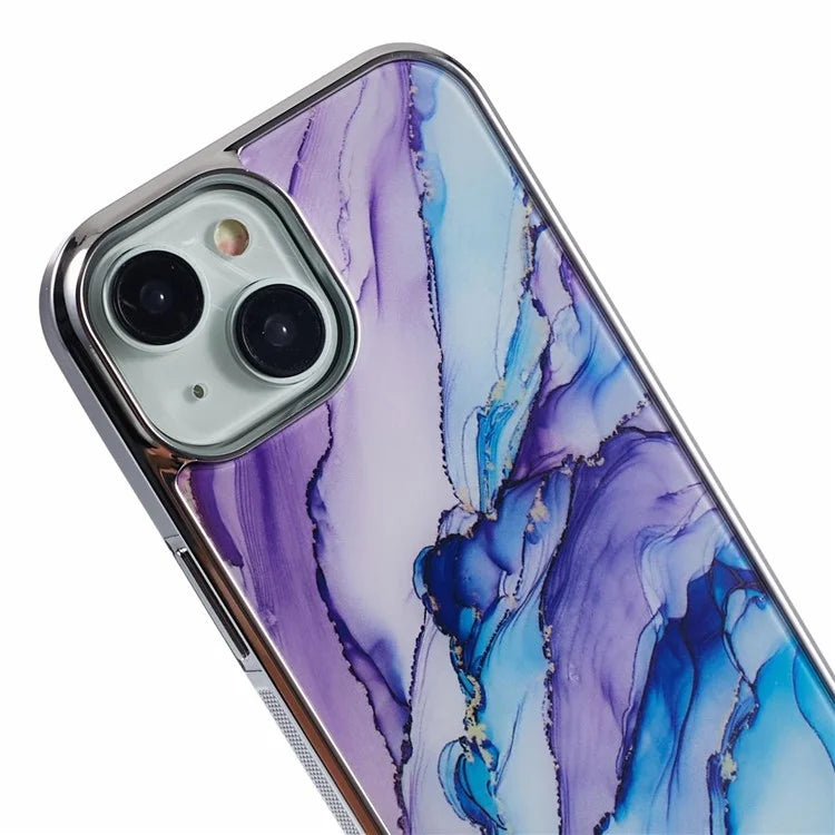 For iPhone 14 Cover PC+TPU Electroplating Marble Pattern Phone Case