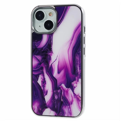 For iPhone 14 Cover PC+TPU Electroplating Marble Pattern Phone Case