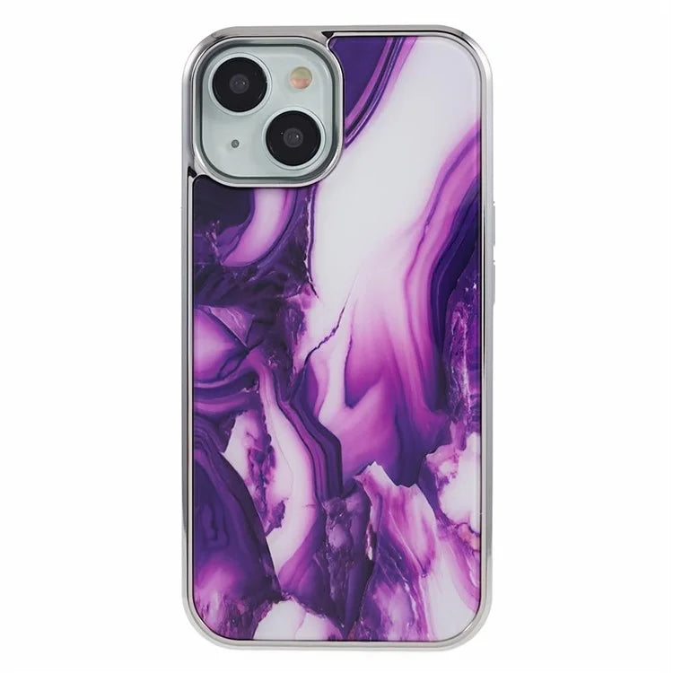 For iPhone 14 Cover PC+TPU Electroplating Marble Pattern Phone Case