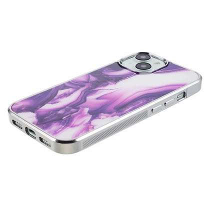 For iPhone 14 Cover PC+TPU Electroplating Marble Pattern Phone Case