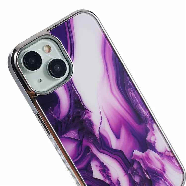 For iPhone 14 Cover PC+TPU Electroplating Marble Pattern Phone Case