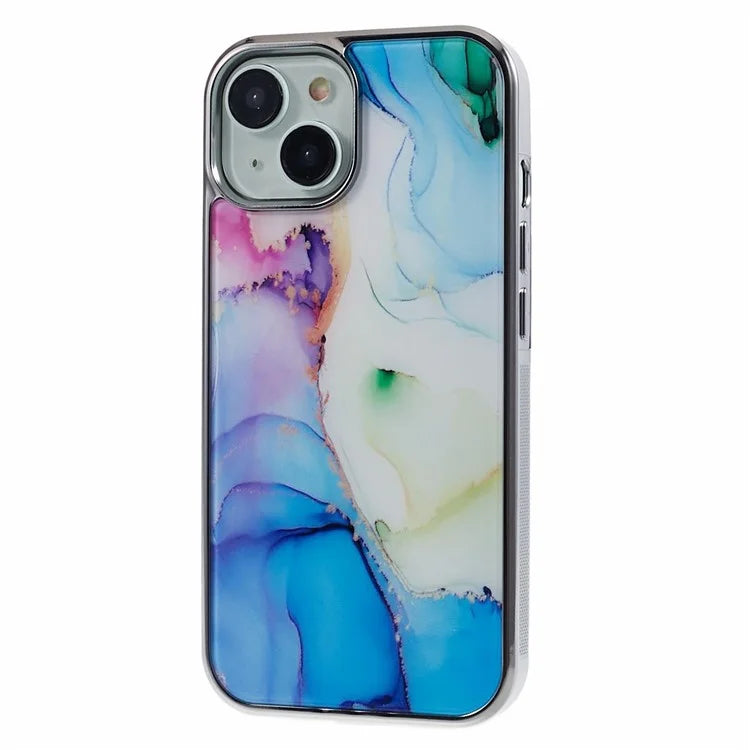 For iPhone 15 Cover PC+TPU Anti-scratch Electroplating Marble Pattern Phone Case