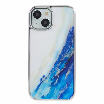 For iPhone 15 Cover PC+TPU Anti-scratch Electroplating Marble Pattern Phone Case