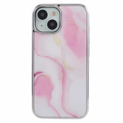 For iPhone 15 Cover PC+TPU Anti-scratch Electroplating Marble Pattern Phone Case