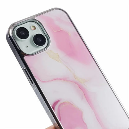 For iPhone 15 Cover PC+TPU Anti-scratch Electroplating Marble Pattern Phone Case