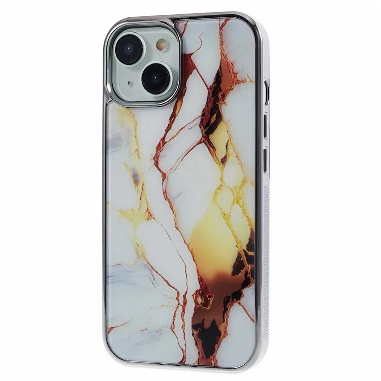 For iPhone 15 Cover PC+TPU Anti-scratch Electroplating Marble Pattern Phone Case