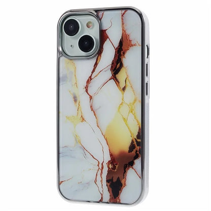 For iPhone 15 Cover PC+TPU Anti-scratch Electroplating Marble Pattern Phone Case