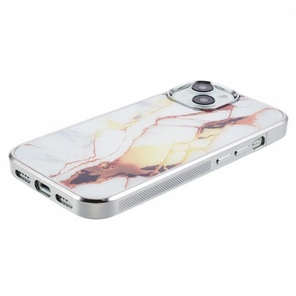 For iPhone 15 Cover PC+TPU Anti-scratch Electroplating Marble Pattern Phone Case