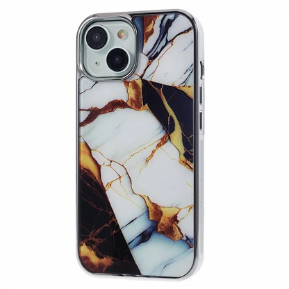 For iPhone 15 Cover PC+TPU Anti-scratch Electroplating Marble Pattern Phone Case