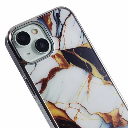 For iPhone 15 Cover PC+TPU Anti-scratch Electroplating Marble Pattern Phone Case