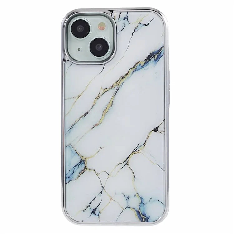 For iPhone 15 Cover PC+TPU Anti-scratch Electroplating Marble Pattern Phone Case