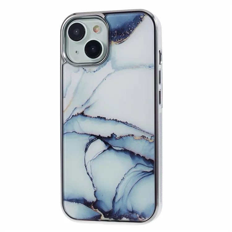 For iPhone 15 Cover PC+TPU Anti-scratch Electroplating Marble Pattern Phone Case