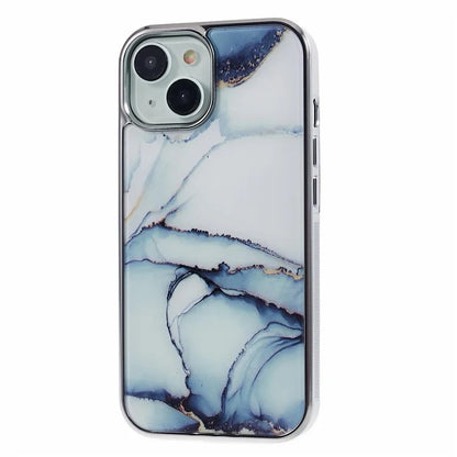 For iPhone 15 Cover PC+TPU Anti-scratch Electroplating Marble Pattern Phone Case