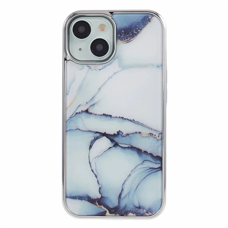 For iPhone 15 Cover PC+TPU Anti-scratch Electroplating Marble Pattern Phone Case
