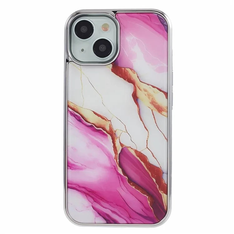 For iPhone 15 Cover PC+TPU Anti-scratch Electroplating Marble Pattern Phone Case