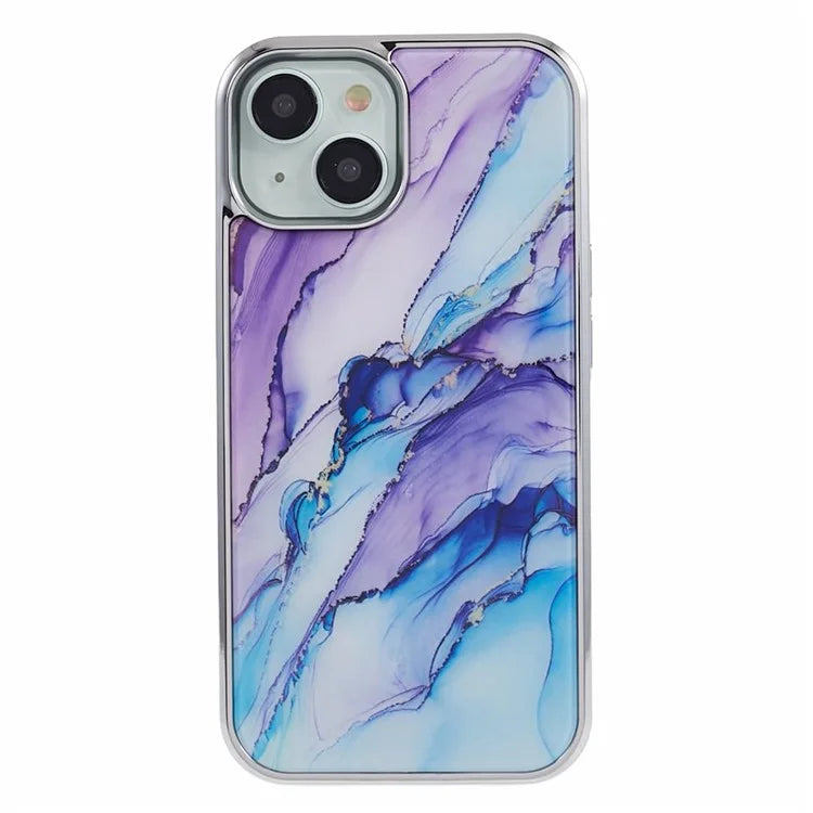 For iPhone 15 Cover PC+TPU Anti-scratch Electroplating Marble Pattern Phone Case