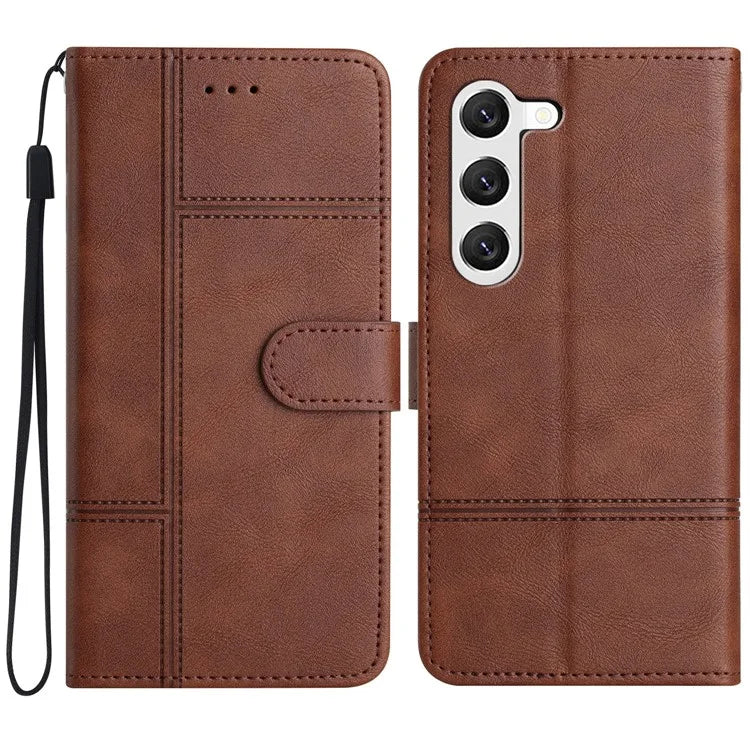 For Samsung Galaxy S24 Case PU Leather Line Imprinted Wallet Stand Phone Cover