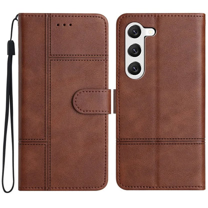 For Samsung Galaxy S24 Case PU Leather Line Imprinted Wallet Stand Phone Cover