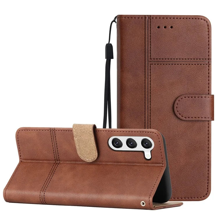 For Samsung Galaxy S24 Case PU Leather Line Imprinted Wallet Stand Phone Cover