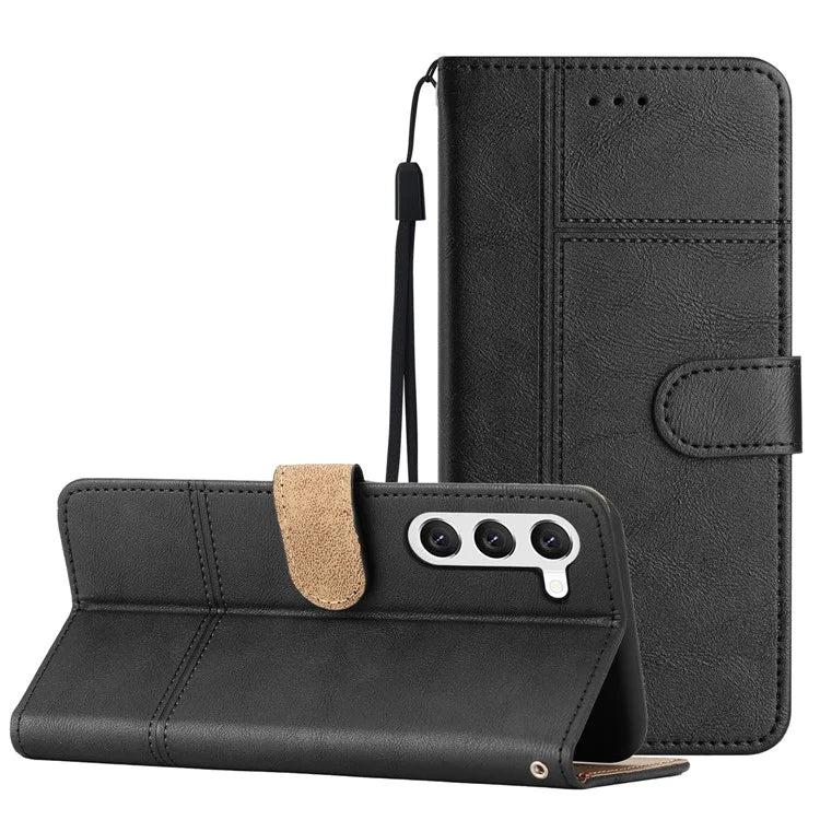 For Samsung Galaxy S24 Case PU Leather Line Imprinted Wallet Stand Phone Cover