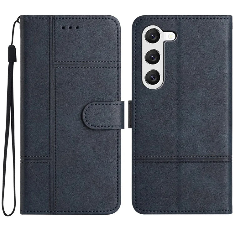 For Samsung Galaxy S24 Case PU Leather Line Imprinted Wallet Stand Phone Cover