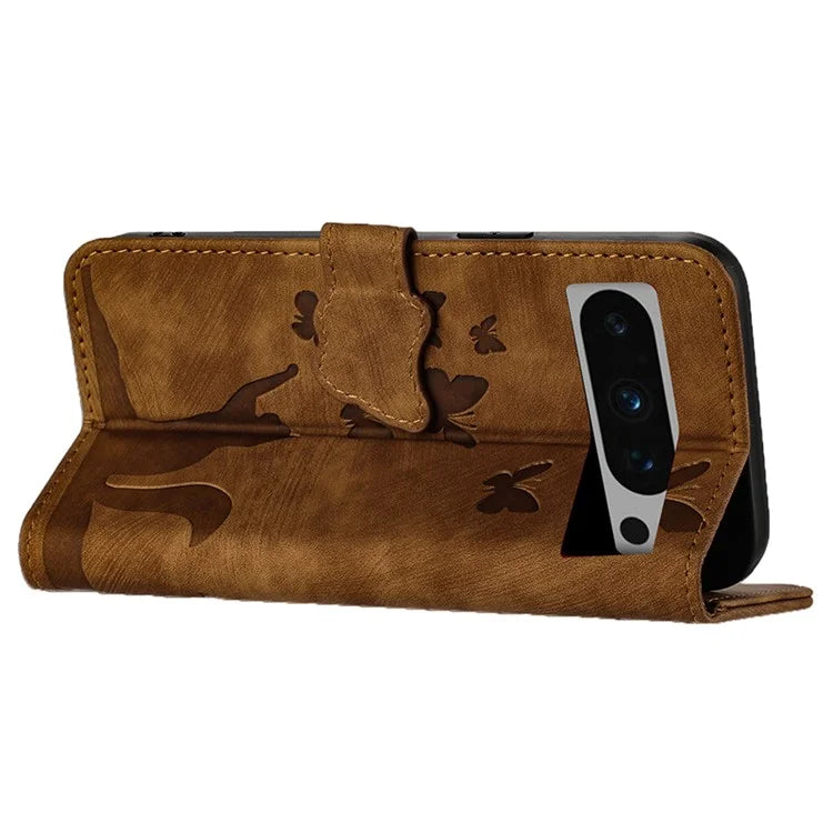 For Google Pixel 8 Pro Case Butterfly Cat Imprinted Wallet Phone Leather Cover