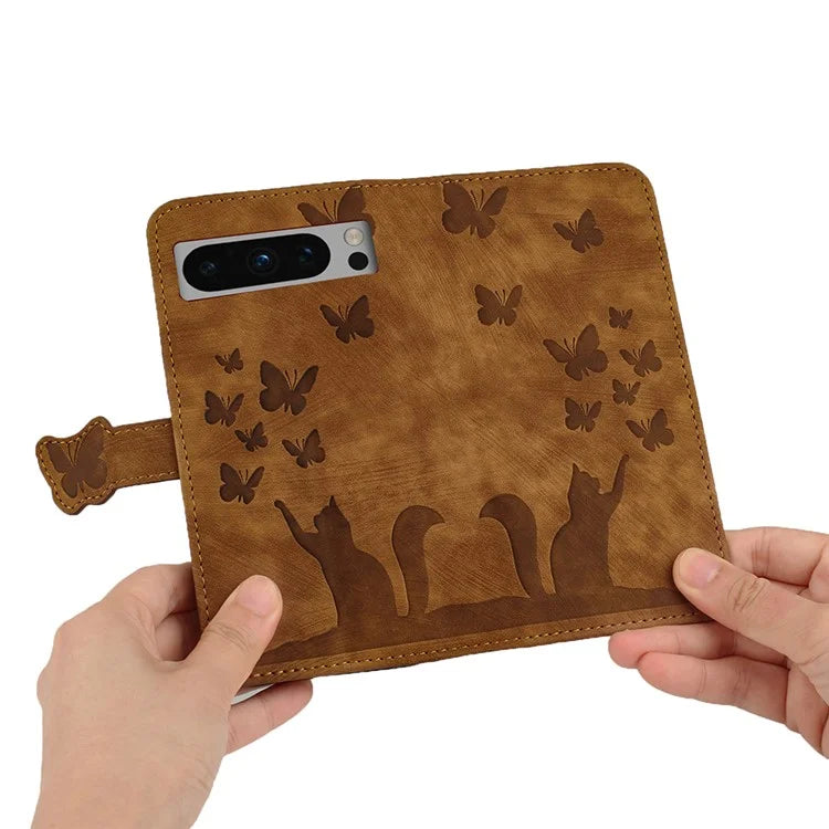 For Google Pixel 8 Pro Case Butterfly Cat Imprinted Wallet Phone Leather Cover