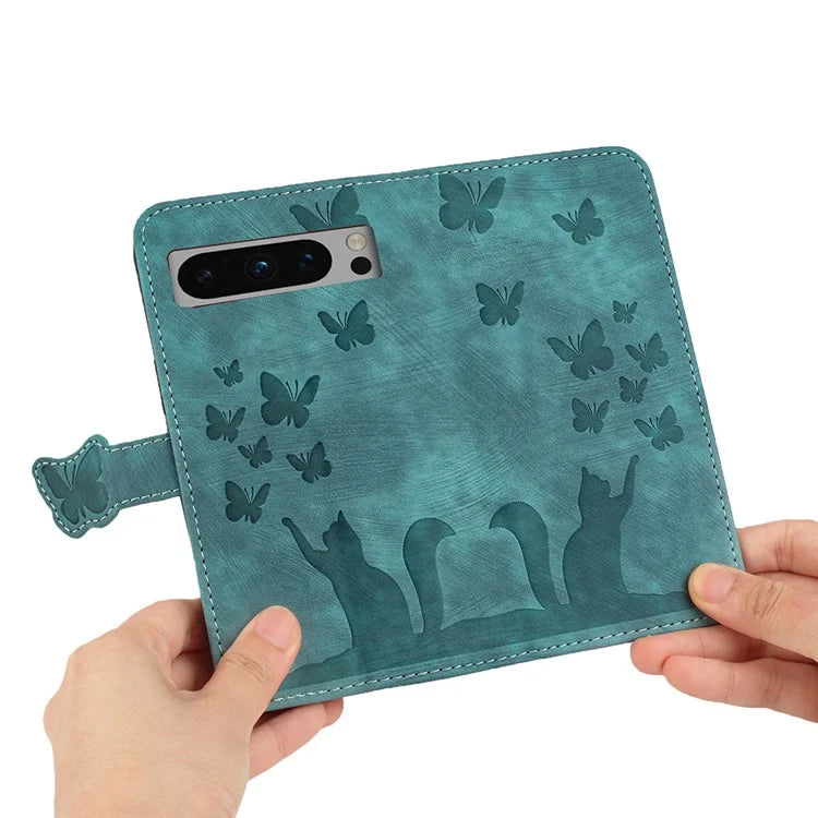 For Google Pixel 8 Pro Case Butterfly Cat Imprinted Wallet Phone Leather Cover