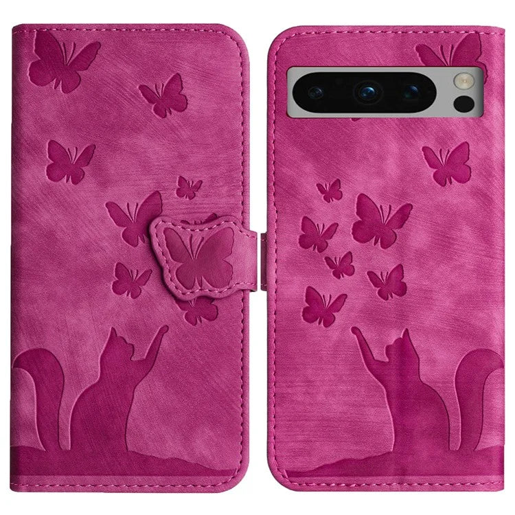 For Google Pixel 8 Pro Case Butterfly Cat Imprinted Wallet Phone Leather Cover
