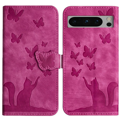 For Google Pixel 8 Pro Case Butterfly Cat Imprinted Wallet Phone Leather Cover