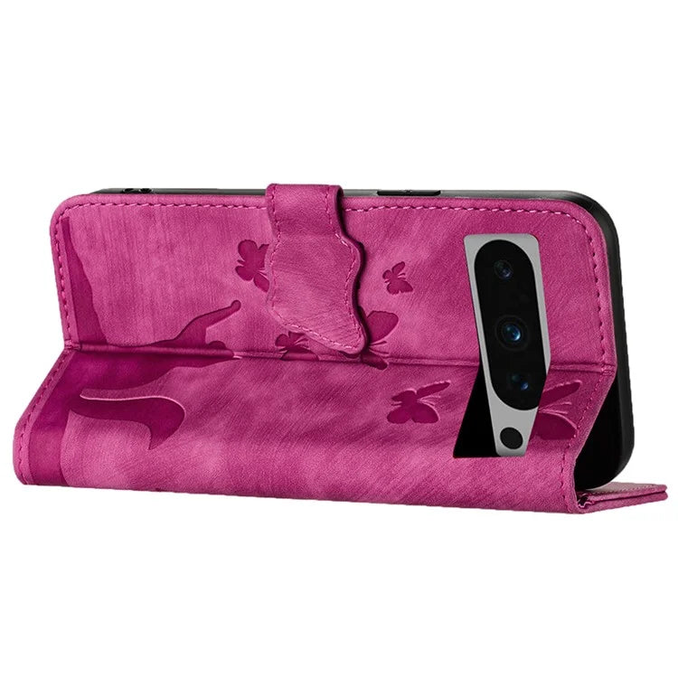 For Google Pixel 8 Pro Case Butterfly Cat Imprinted Wallet Phone Leather Cover