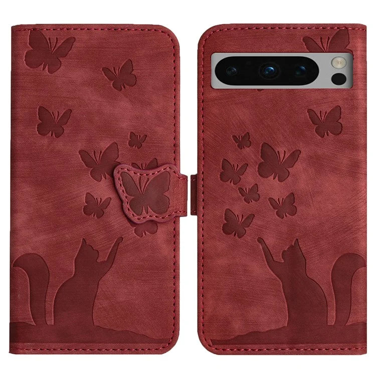 For Google Pixel 8 Pro Case Butterfly Cat Imprinted Wallet Phone Leather Cover