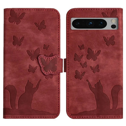 For Google Pixel 8 Pro Case Butterfly Cat Imprinted Wallet Phone Leather Cover