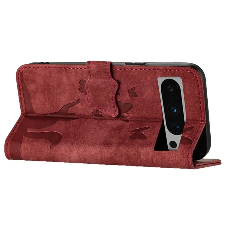 For Google Pixel 8 Pro Case Butterfly Cat Imprinted Wallet Phone Leather Cover