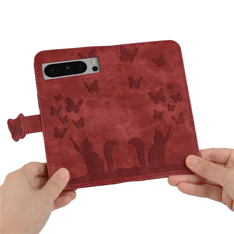 For Google Pixel 8 Pro Case Butterfly Cat Imprinted Wallet Phone Leather Cover