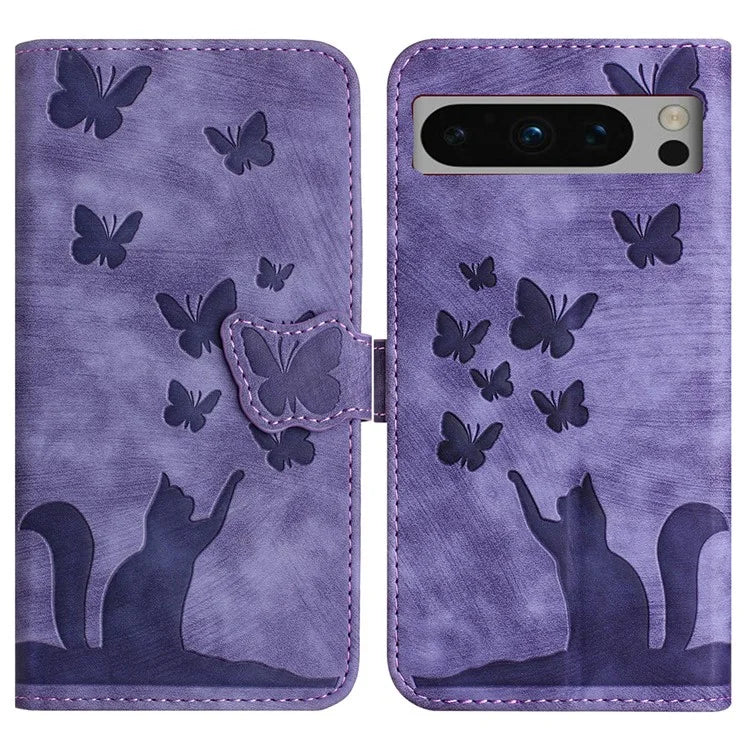 For Google Pixel 8 Pro Case Butterfly Cat Imprinted Wallet Phone Leather Cover