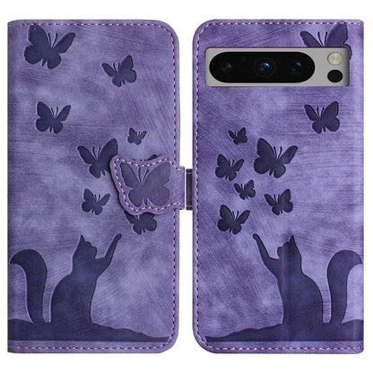 For Google Pixel 8 Pro Case Butterfly Cat Imprinted Wallet Phone Leather Cover