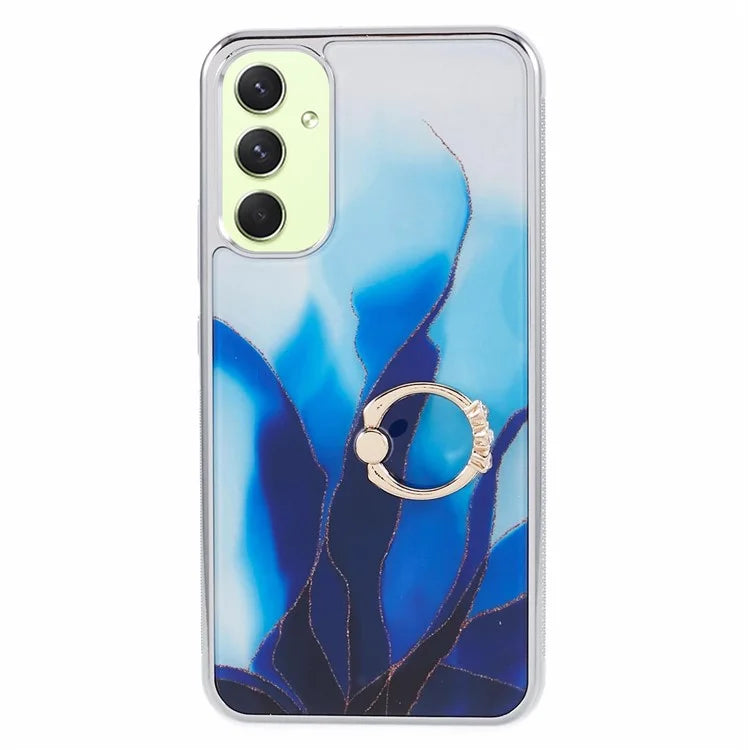 For Samsung Galaxy A34 5G Case Marble Pattern PC+TPU Phone Cover Electroplating Kickstand Case