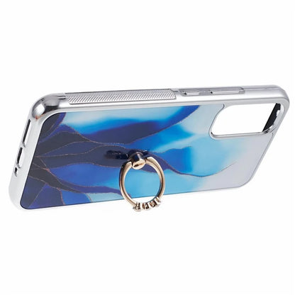 For Samsung Galaxy A34 5G Case Marble Pattern PC+TPU Phone Cover Electroplating Kickstand Case