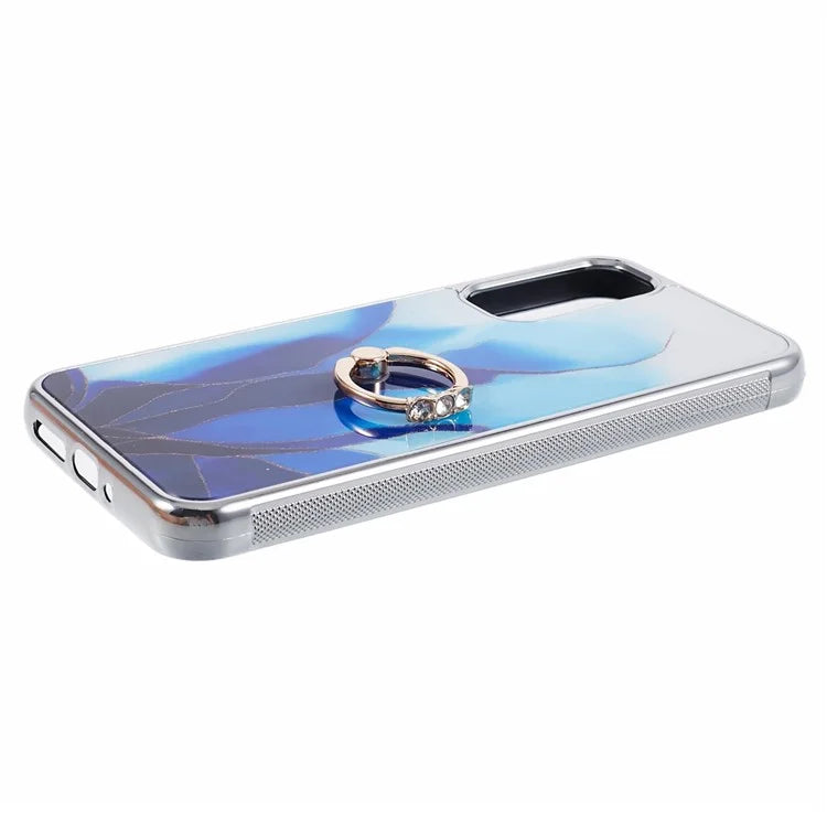 For Samsung Galaxy A34 5G Case Marble Pattern PC+TPU Phone Cover Electroplating Kickstand Case