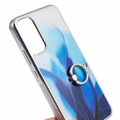 For Samsung Galaxy A34 5G Case Marble Pattern PC+TPU Phone Cover Electroplating Kickstand Case