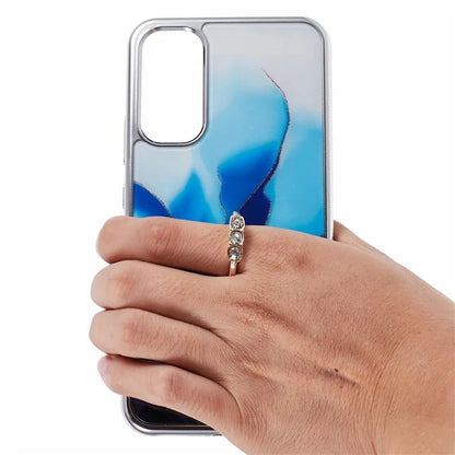 For Samsung Galaxy A34 5G Case Marble Pattern PC+TPU Phone Cover Electroplating Kickstand Case