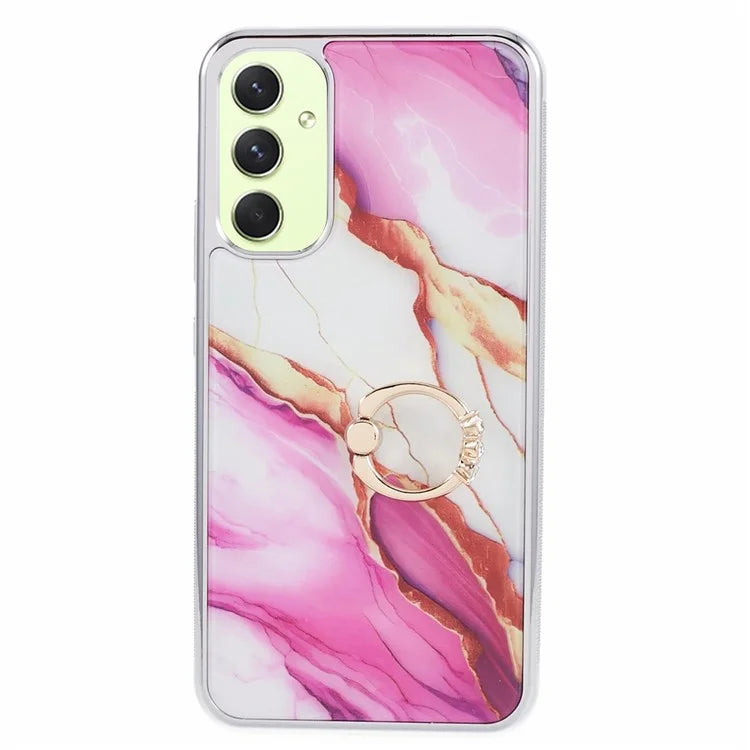 For Samsung Galaxy A34 5G Case Marble Pattern PC+TPU Phone Cover Electroplating Kickstand Case