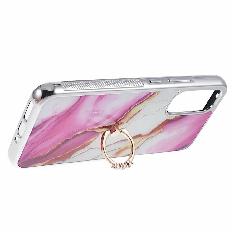 For Samsung Galaxy A34 5G Case Marble Pattern PC+TPU Phone Cover Electroplating Kickstand Case