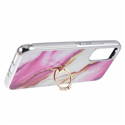 For Samsung Galaxy A34 5G Case Marble Pattern PC+TPU Phone Cover Electroplating Kickstand Case