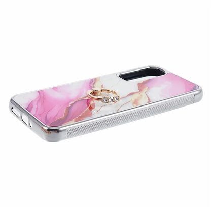 For Samsung Galaxy A34 5G Case Marble Pattern PC+TPU Phone Cover Electroplating Kickstand Case