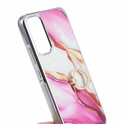 For Samsung Galaxy A34 5G Case Marble Pattern PC+TPU Phone Cover Electroplating Kickstand Case
